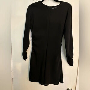 Zara Womens Black Dress long zipper sleeves Sz Medium LBD‎ hidden zipper rouched